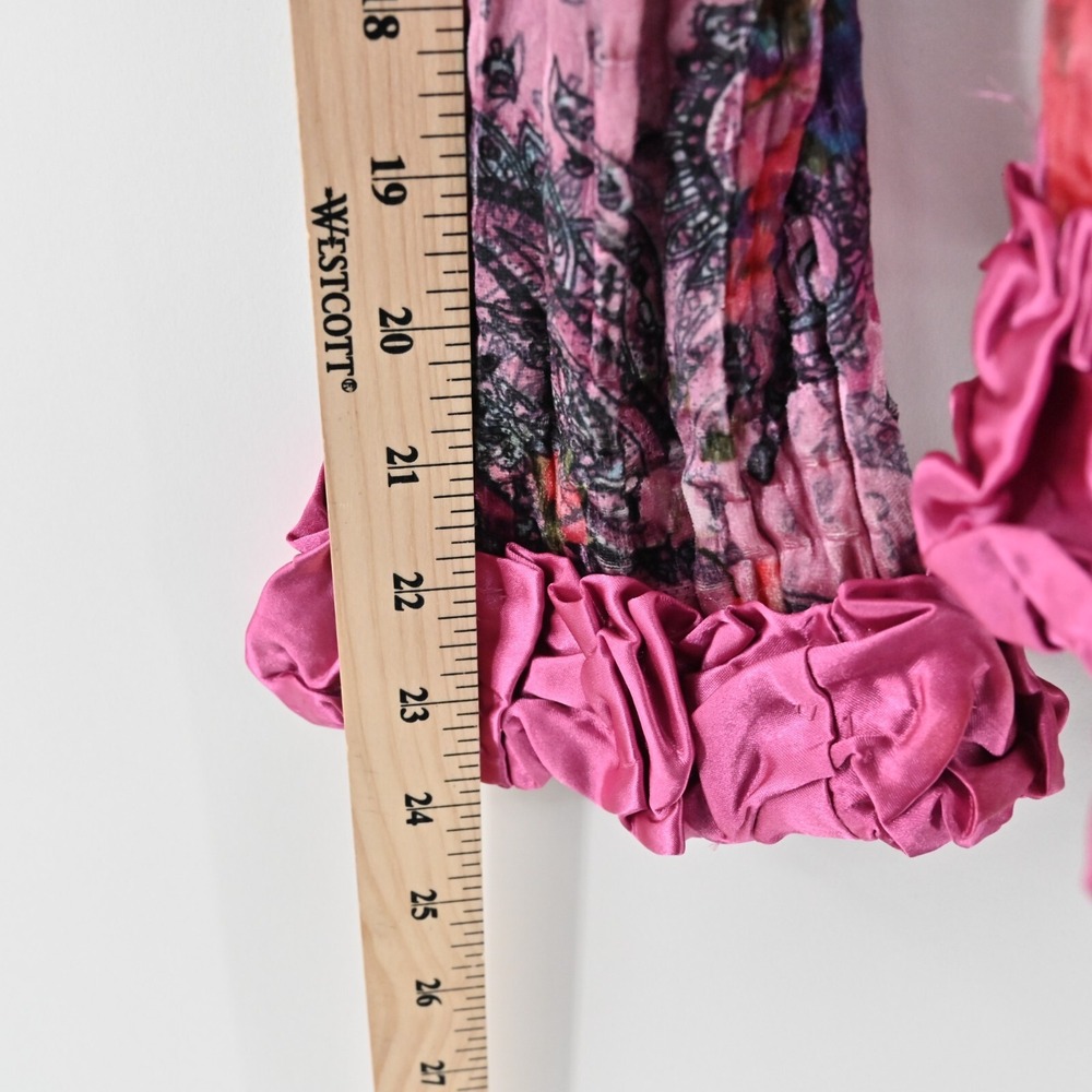 Vtg FANTAZIA Womens Velvet Jacket Size M Pink Floral Paisley Crinkle Ruffle Y2k - Picture 6 of 11